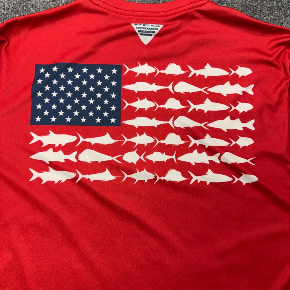 Columbia PFG Mens Red Long Sleeve Fish Flag Graphic Performance Shirt Small - Picture 8 of 10